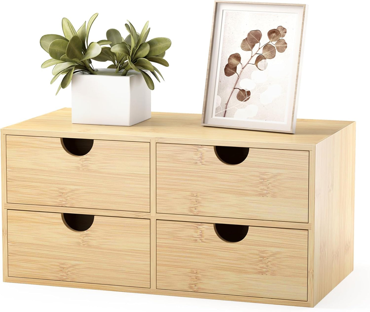 Bamboo Desk Organizer with Drawers - Small Desktop Storage Container for Countertop & Tabletop - No Assembly Required