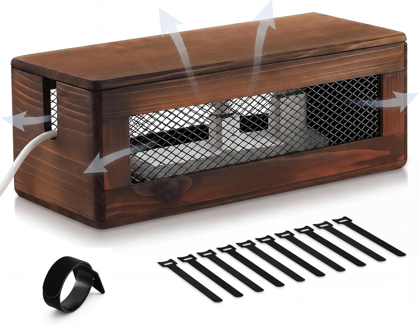 Chunful Extra Large Cable Management Box, 16'' Wood Cord Hider Organizer with Ventilation Nets & Organizer for Power Strip, TV Wires & Desk Cable Storage, Magnetic Lid Hide Floor Cables