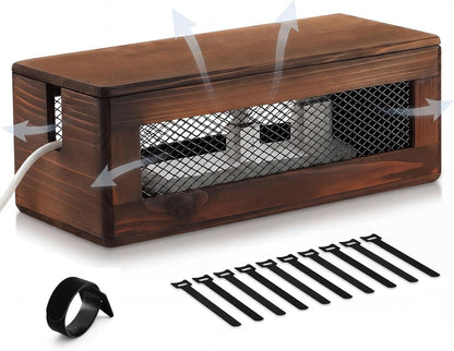 Chunful Extra Large Cable Management Box, 16'' Wood Cord Hider Organizer with Ventilation Nets & Organizer for Power Strip, TV Wires & Desk Cable Storage, Magnetic Lid Hide Floor Cables