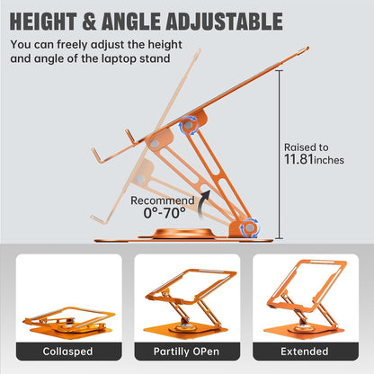 JOYEKY Laptop Stand for Desk, Adjustable Computer Stand with 360° Rotating Base, Ergonomic Laptop Riser for Collaborative Work, Foldable & Portable Laptop Stand, fits for All 10-16" Laptops (Grey)