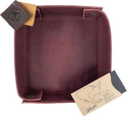 Hide & Drink, Leather Catchall Tray, Easy Access Organizer for Keys, Coins, Change, Jewelry, Watches, Smartphones, Durable, Vintage Style, Handmade :: Bourbon Brown