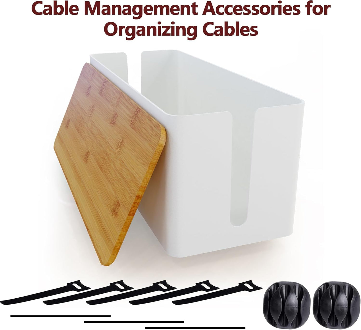 Cable Management Box,Wooden Style Large Cable Organizer Box for Office and Home,Cable Organizer Box with Proof Lock for Baby-Pets,Wood Lid（White,1 Pack