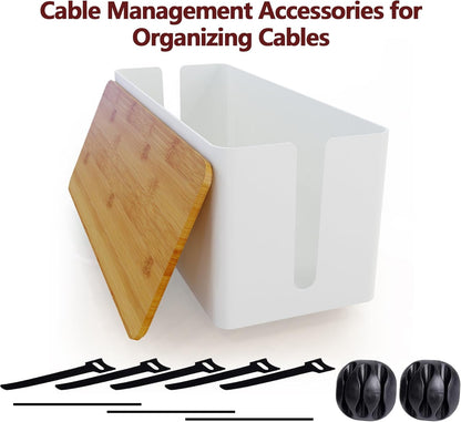 Cable Management Box,Wooden Style Large Cable Organizer Box for Office and Home,Cable Organizer Box with Proof Lock for Baby-Pets,Wood Lid（White,1 Pack
