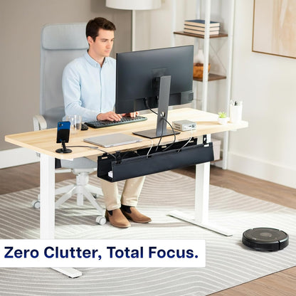 VIVO Screw-on Under Desk 47 inch Fabric Cable Management Tray, Wire Concealer, Power Strip Storage, Workspace Organization, Easy Fold Down Access, Black, DESK-AC47F-S