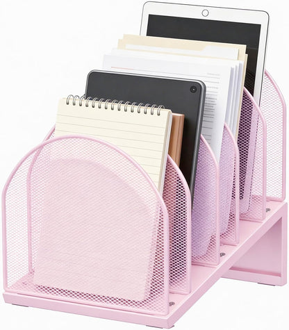 gianotter Desktop File Organizer, Desk Organizer with 5 Compartments, Paper Organizer for Desk, Workspace Organizers for Office Supplies (Black, Upright Style)