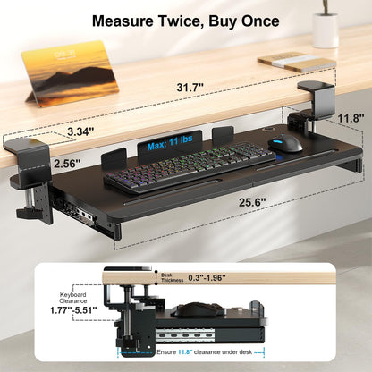 Supcline Keyboard Tray Under Desk with 60° Swivel C-Clamp & Height Adjustment for Corner Desk, 25.6 x 11.8 in Slide Out Keyboard Mouse Platform for l-Shaped & L-Shaped Table, Pull Out Keyboard Drawer