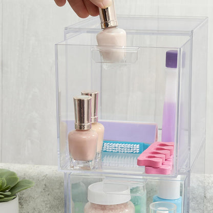STORi Audrey Stackable Clear Bin Plastic Organizer Drawers | 2 Piece Set | Organize Cosmetics and Beauty Supplies on a Vanity | Made in USA