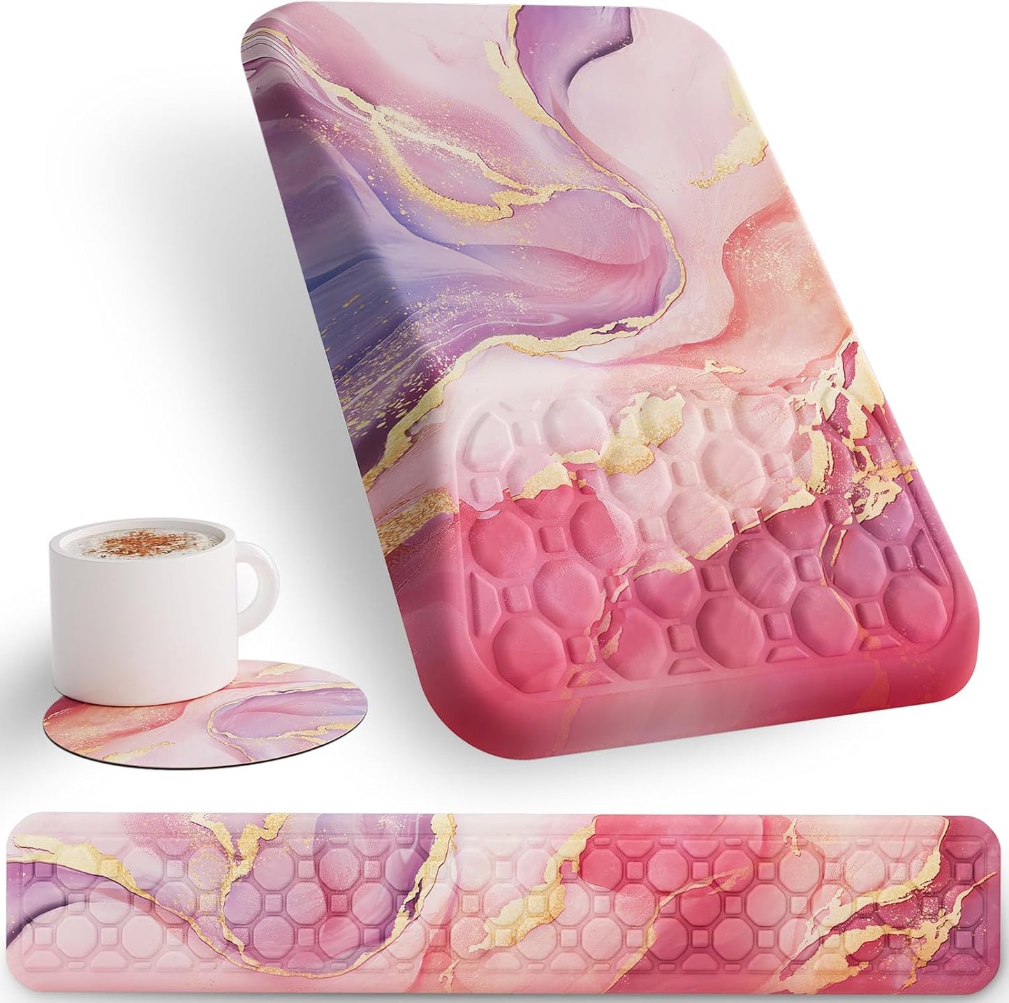 Ospelelf Mouse Pad with Wrist Rest and Keyboard Wrist Rest, Ergonomic Wrist Rest for Computer, Office, Gaming, Pink