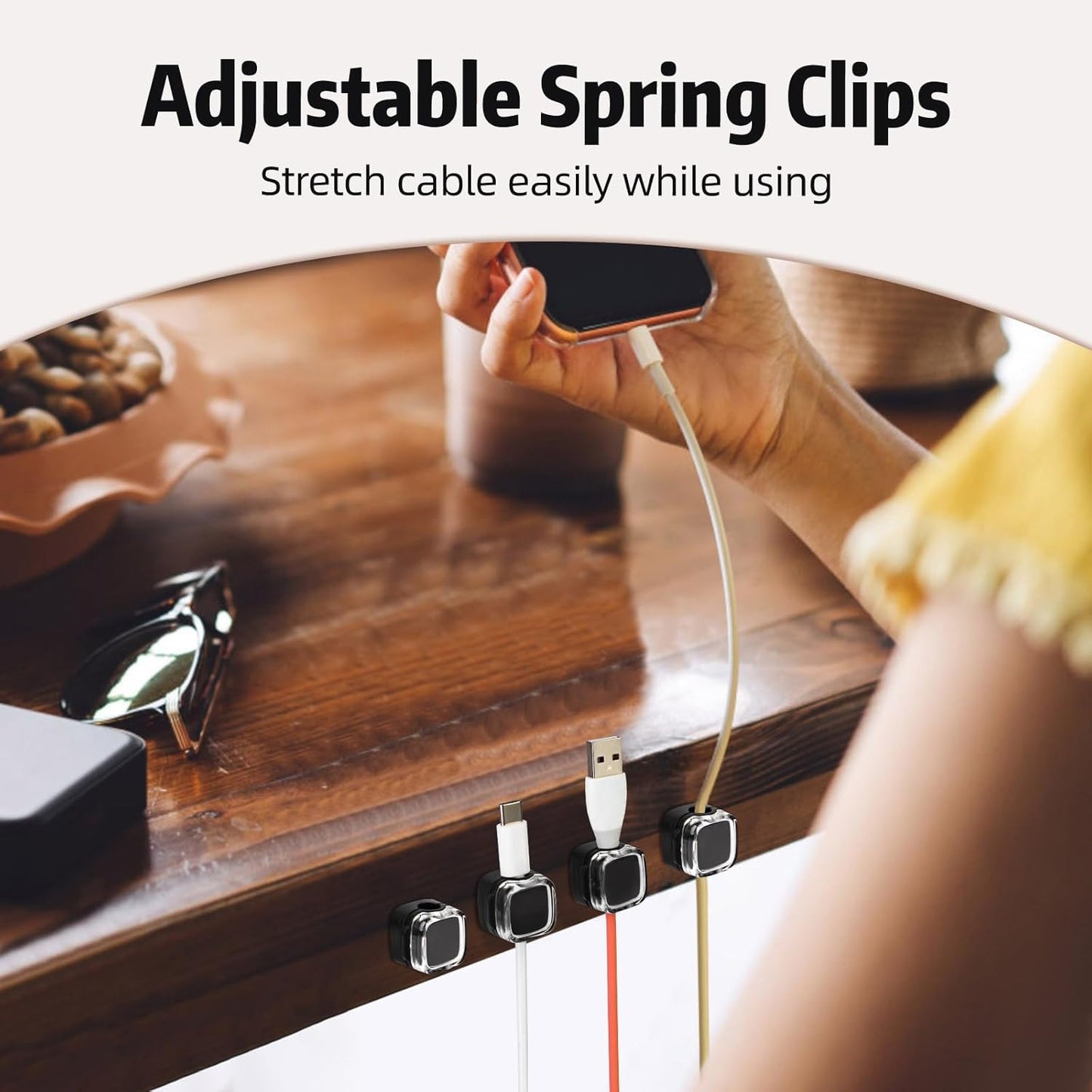 Magnetic Cable Clips Cord Organizer Holder, 6 Pack Adhesive Wire Holder Keeper Organizer USB Charging Cable Storage Holder for Home Office Phone Car Wall Desktop Nightstand Kitchen (Black)