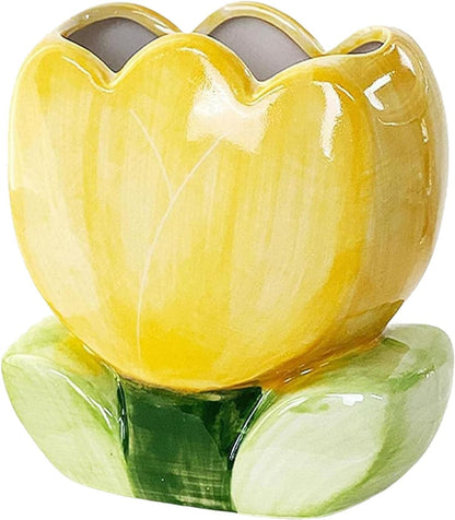 1 PC Flower Makeup Storage Box Ceramic Blossom Five Petals Pen Holder Pen Holder Desktop Storage Box (Blue)