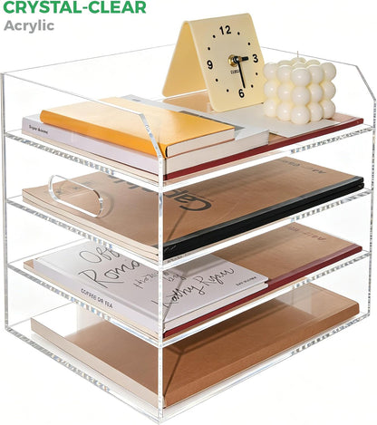 2-Tier Clear Acrylic Paper Trays, Desk File Organizer, A4 Paper Holder, Low-Profile Desk File Sorter for Office/Home, Clear Stackable Letter Tray for Bills, Crafts, Notebooks - Horizontal