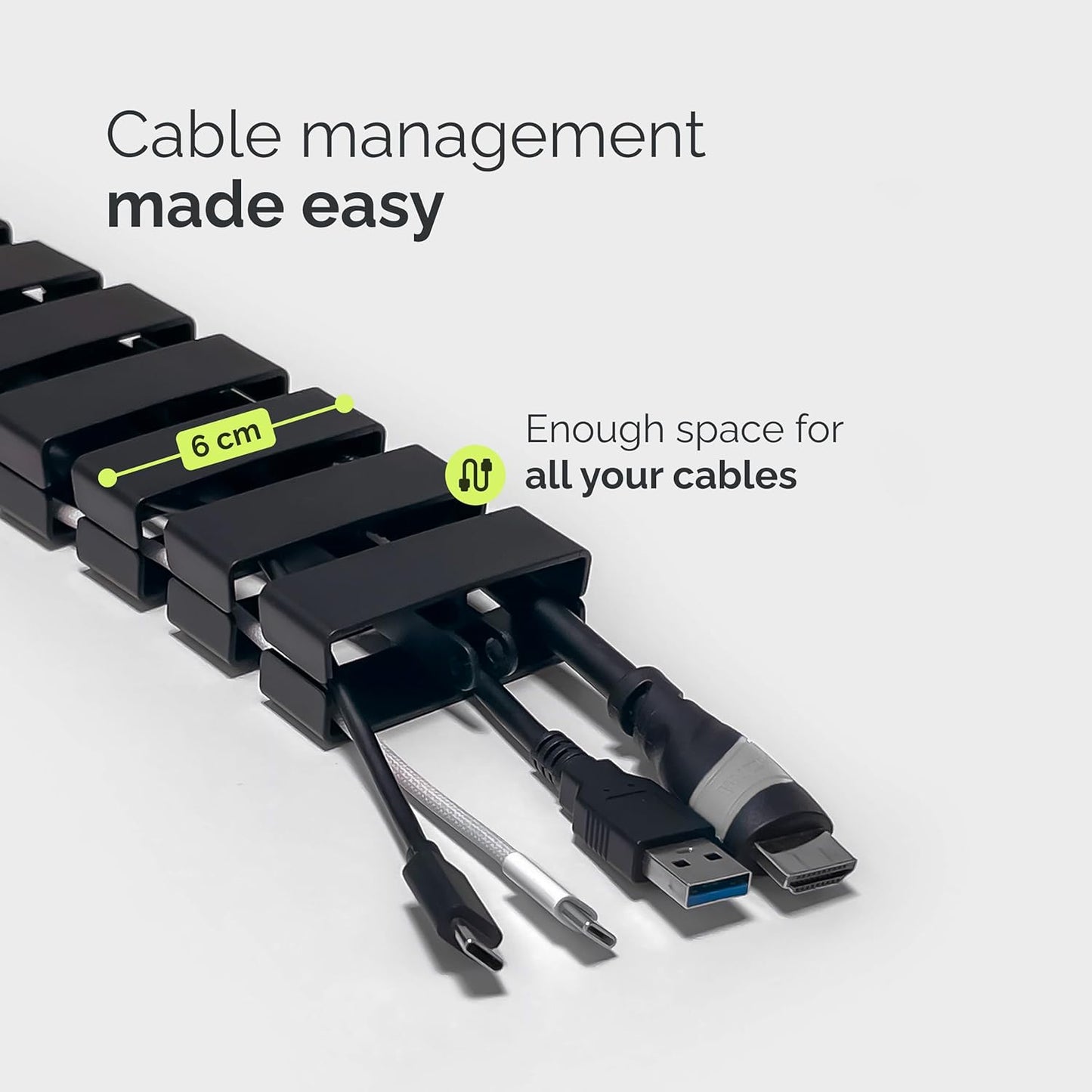 VALU Cable Management Spine – 49 Inch Cable Organizer for Height-Adjustable & Fixed Desks – Sturdy & Flexible with Magnetic Link – Cord Management System Under Desk with Steel Base & Non-Slip Pads
