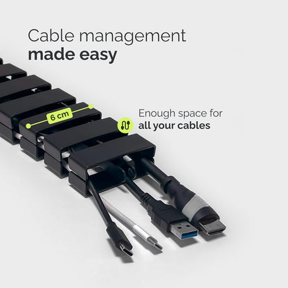 VALU Cable Management Spine – 49 Inch Cable Organizer for Height-Adjustable & Fixed Desks – Sturdy & Flexible with Magnetic Link – Cord Management System Under Desk with Steel Base & Non-Slip Pads