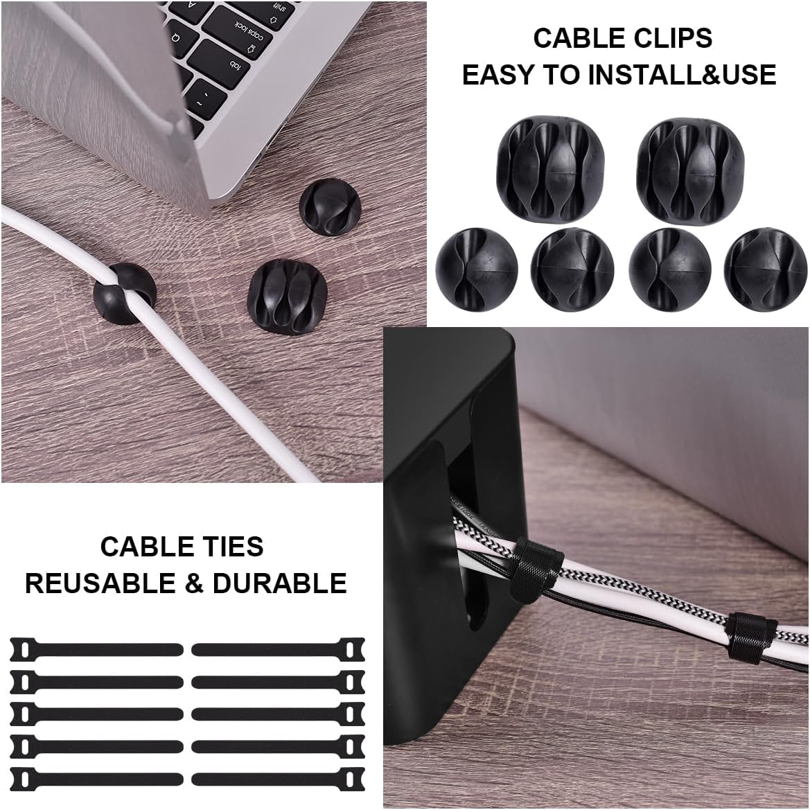 Cable Management Box, 2 Pack Large & Medium Cable Organizer Box with 17 PCS Cable Management Set, Cord Organizer Box to Hide Surge Protector on Desk or Floor (White)