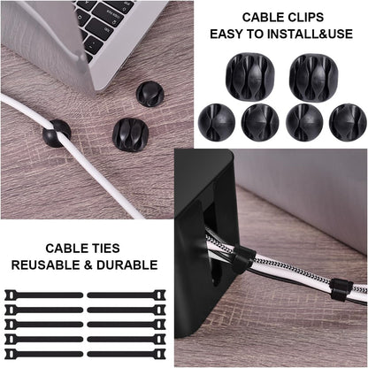 Cable Management Box, 2 Pack Large & Medium Cable Organizer Box with 17 PCS Cable Management Set, Cord Organizer Box to Hide Surge Protector on Desk or Floor (White)