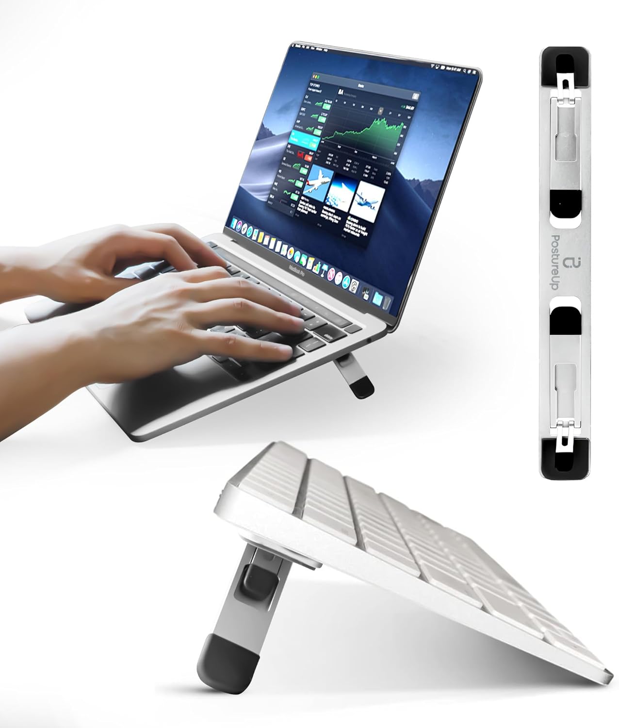 ProRiser by PostureUp – Self-Adhesive Non-Scratch Aluminum Laptop & Keyboard Stand for Desk, 1.75 & 3in Elevation, Adjustable Computer Stand, Laptop Riser – for Up to 20in Laptops and Keyboards