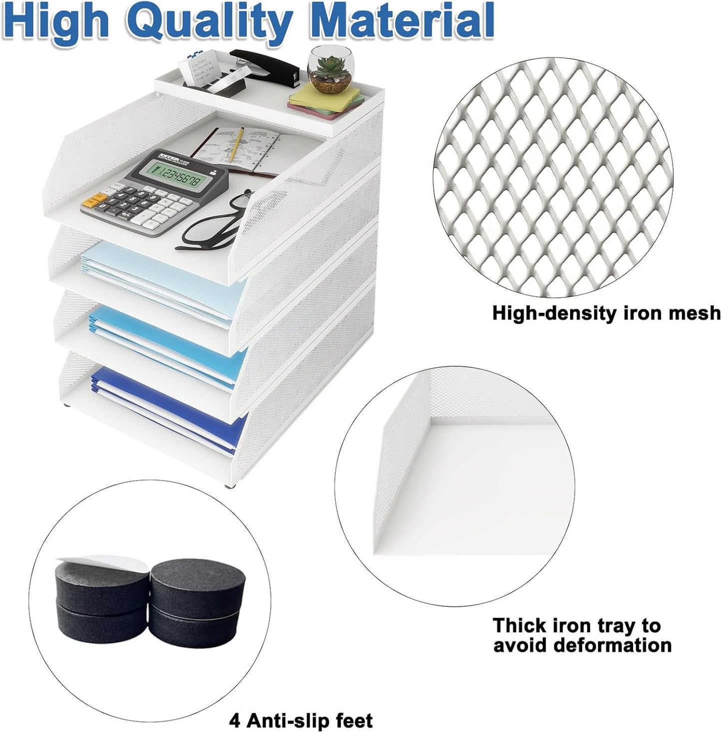Natwind 4-Tier Paper Organizers,Desk Organizer,Stackable Paper Tray, Desk Accessories,Metal Mesh Desktop Organizer,Letter Trays,File Document Storage Rack for for Home, Office, School (Black)