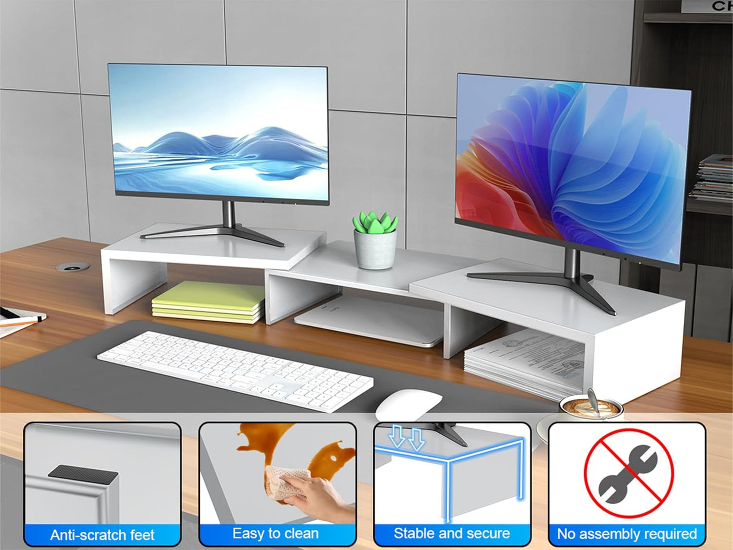 Desk Organizers and Accessories, Dual Monitor Stand Riser, Monitor Desk Shelf for Desktop Organization (Black)