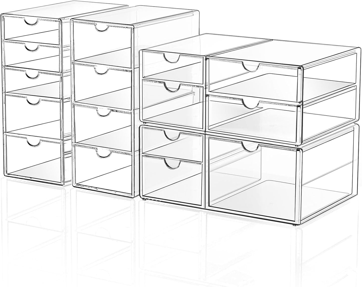 Makeup Drawer Storage Organizer with 24 Drawers, 4 Set Acrylic Office Desk Organization and Storage, Dustproof Drawer Organizer for Makeup, Office, Countertop, Jewelry, Pen, Desktop, Bathroom, Bedroom