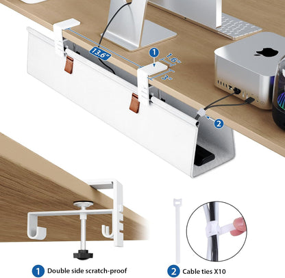 Zilink No Drill Under Desk Cable Management Tray 30" Cord Organizer for Table Clamp/Screw Mount Desk Cable Management Sturdy Waterproof Fabric Cord Hiders for Office, Home