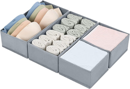 DIMJ Drawer Organizers Clothes, Dresser Organizer Bins for Baby Clothes,Underwear and Sock, Fabric Closet Organization and Storage Boxs, Drawer Dividers for Nursery, Clothing, Tie - 4 Pack, Beige
