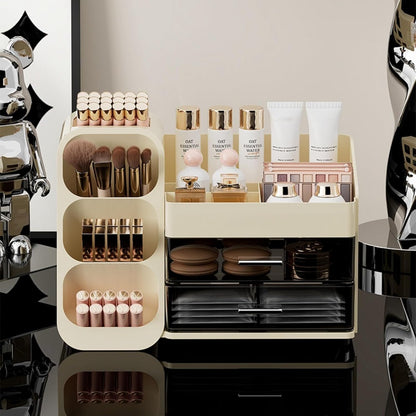 Booklov Makeup Organizer for Vanity, Countertop Cosmetic Display Case with Clear Acrylic Drawers, Bathroom Counter Beauty Caddy, Cute Table Storage Holder for Skincare, Brush Lipsticks, Crystal White