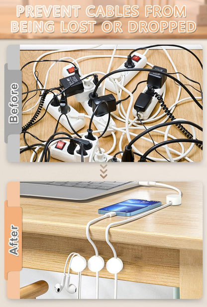 Maveek 5 Pcs Magnetic Cord Holder Cable Management, Strong Cable Clips Magnets Metal Plate, Adhesive Wire Organizers for Nightstand Desktop Wall Kitchen USB LAN (Black)