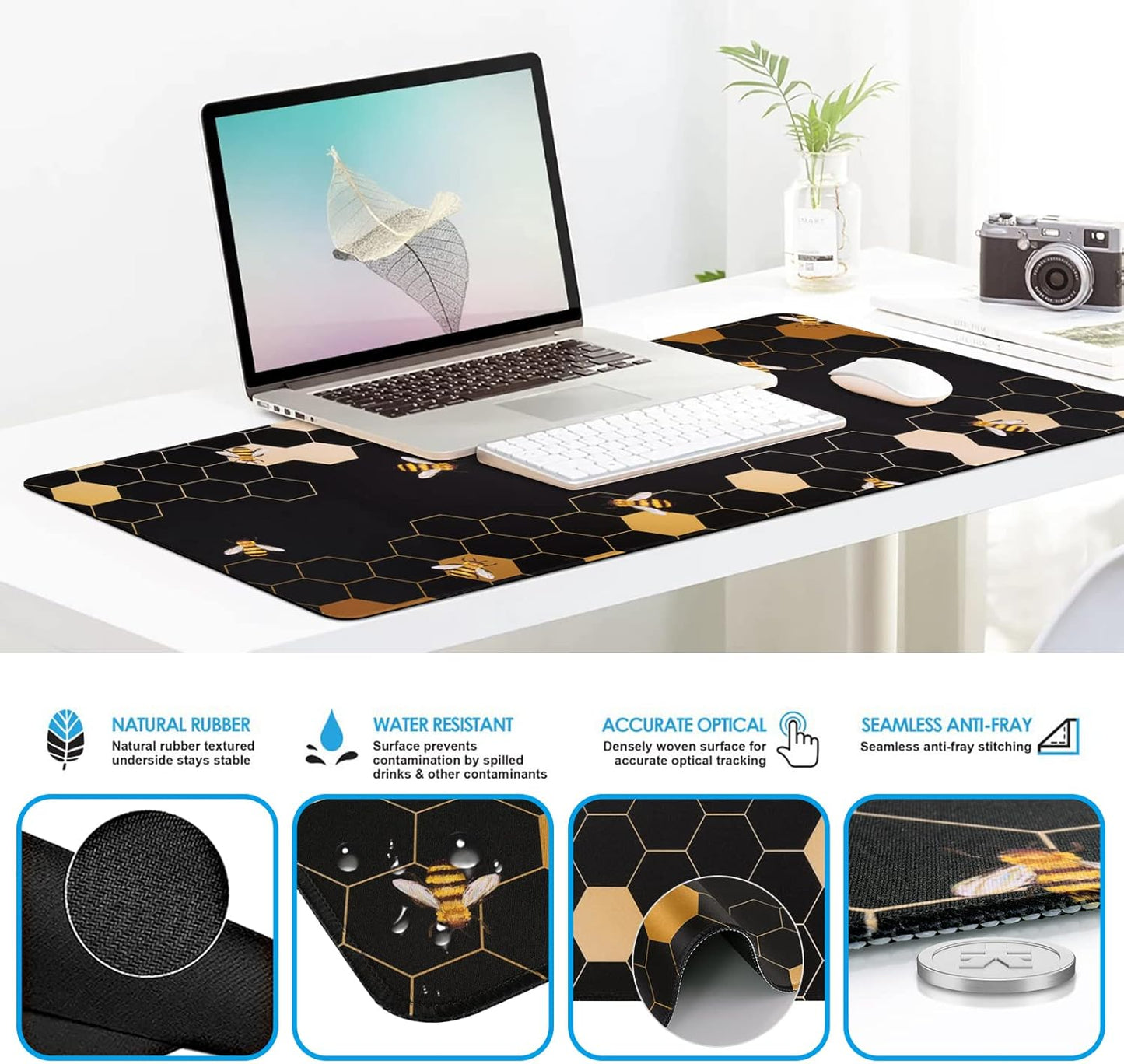 iCasso Desk Mat, Gaming Mouse Pad Wrist Support Set,4in1 XXL Large Mousepad + Keyboard Wrist Rest+Mouse Wrist Rest+Coaster Set with Ergonomic Design for Home Office Table Computer-Penoy