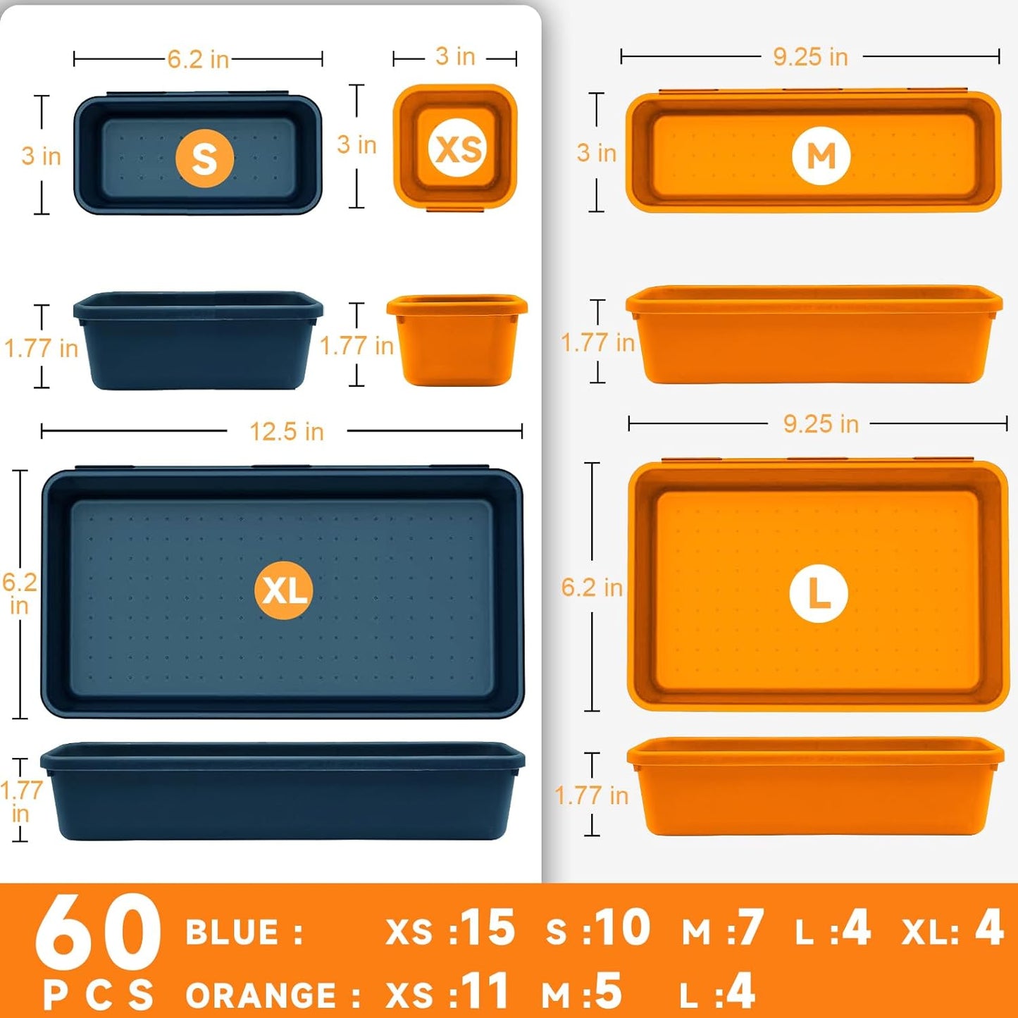 [60 PCS Upgraded] FLYVOLE Tool Box Organizer Tray, Toolbox Desk Drawer Organizer, Tool Box Tray, Toolbox Organization Storage for Rolling Tool Chest (60 PCS)