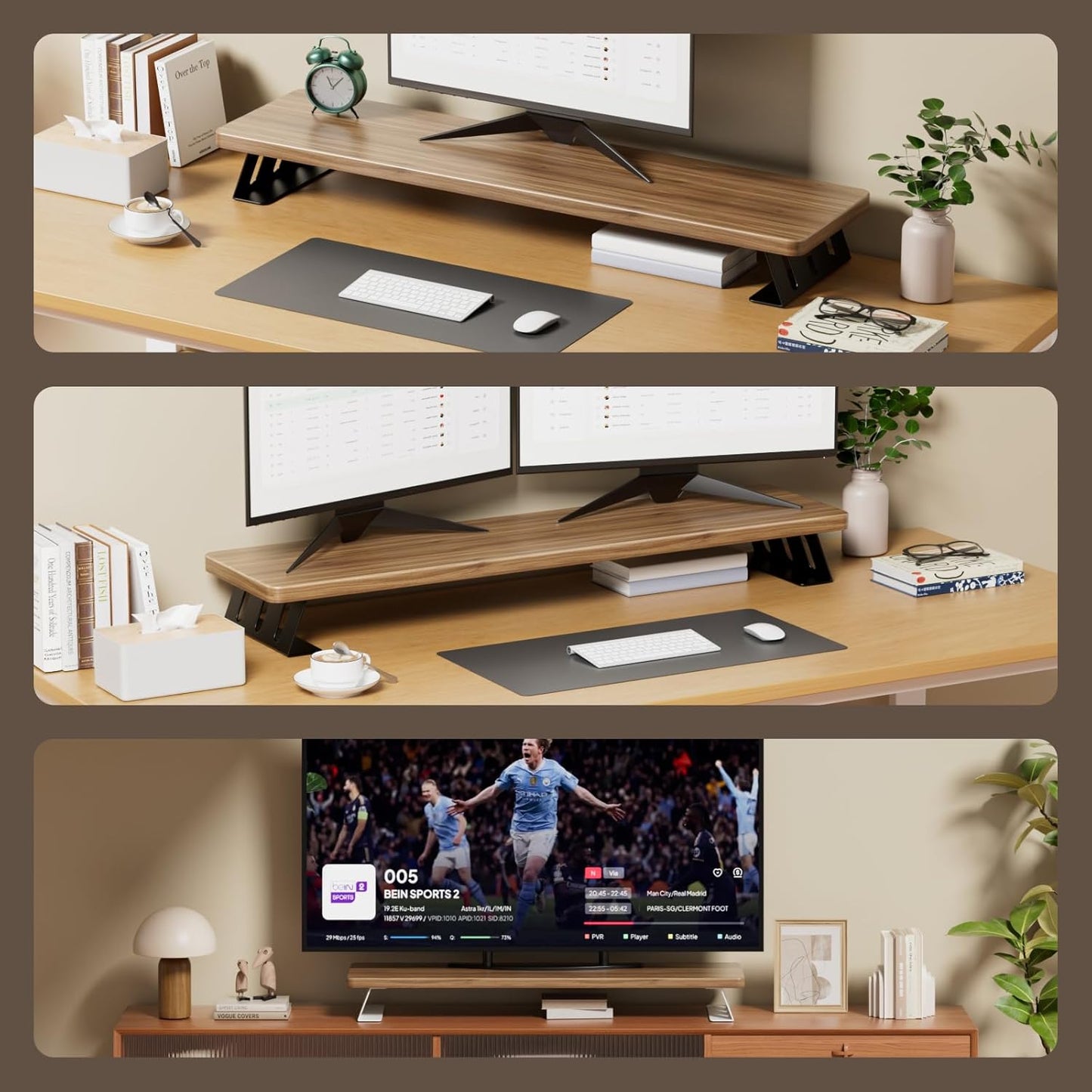 Monitor Stand Riser, 39 Inch Large Wood Monitor Stands for 2 Monitors