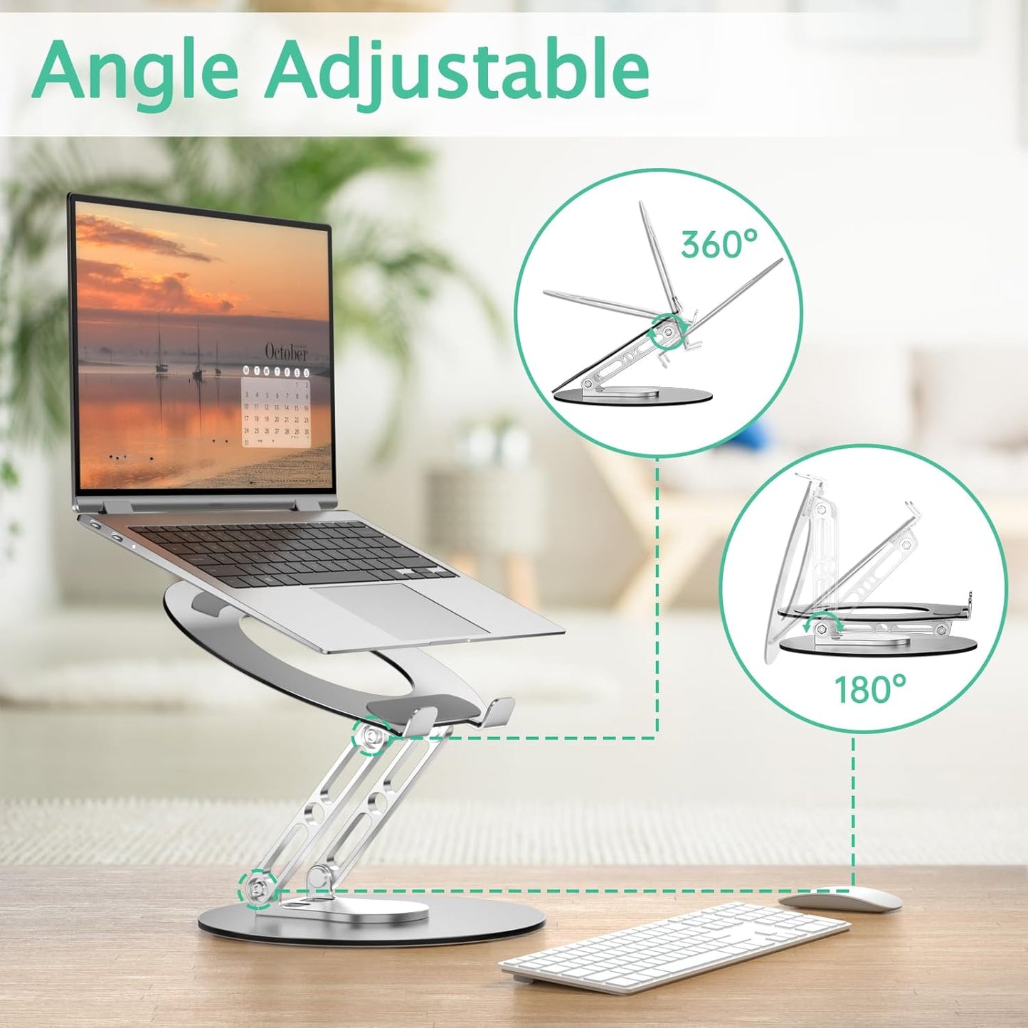 Laptop Stand for Desk Adjustable Computer Stand with 360 Rotating Base Ergonomic Laptop Riser Mount for Desk Foldable Protable Computer Desk Fits with MacBook Pro Air, Round Black