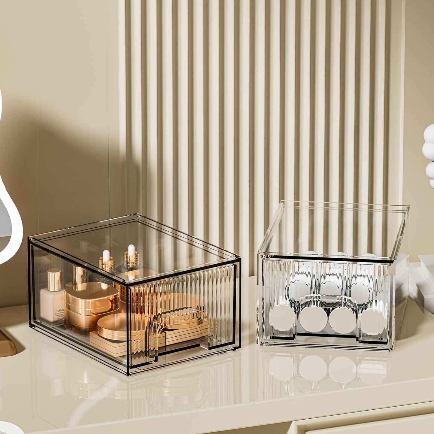 ZHIAI 8 Pack Clear Stackable Storage Drawer, Acrylic Drawer, Cosmetic Organizer, Plastic Organizer for Dresser, Under, Kitchen Cabinet, Pantry, Home Organization and Storage