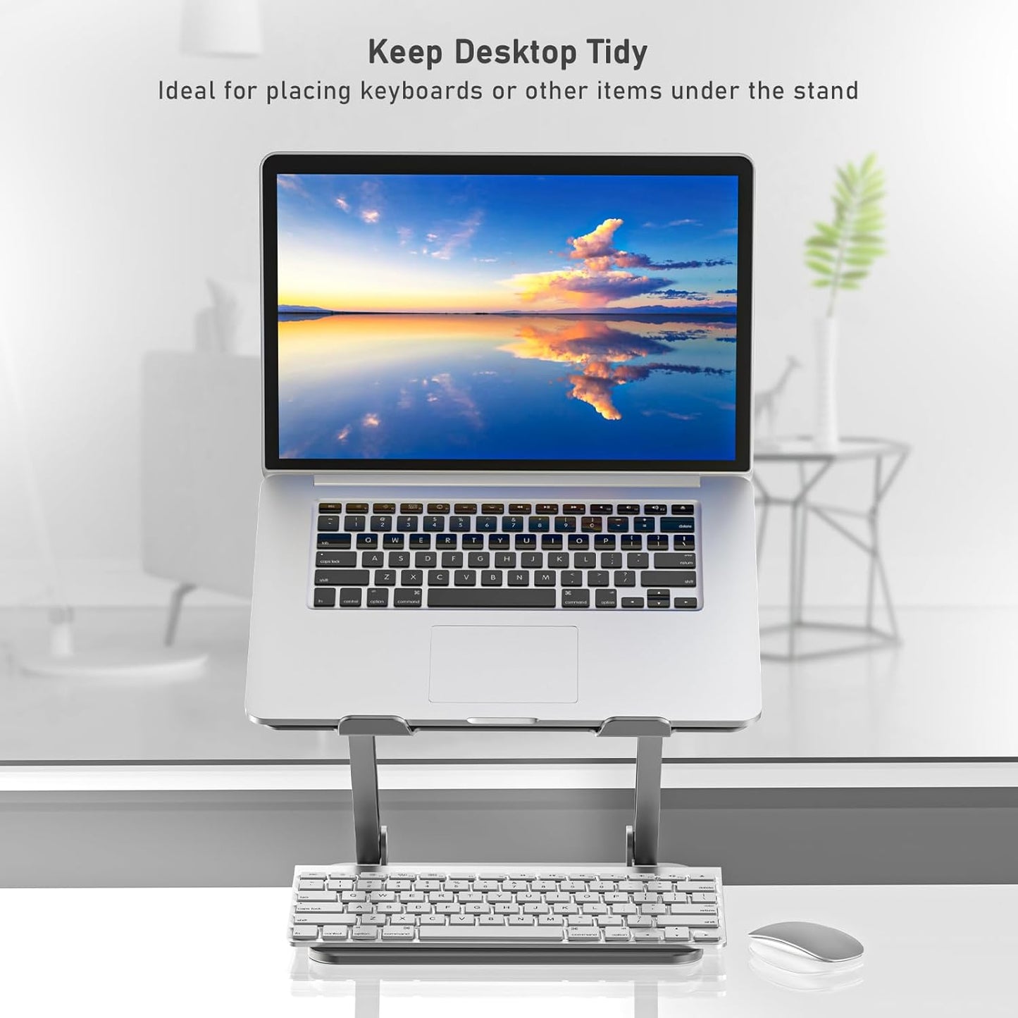 BoYata Laptop Stand, Adjustable Laptop Riser with Slide-Proof Silicone and Protective Hooks, Aluminum Notebook Stand for Laptop up to 15 Inches, Laptop Holder Compatible for MacBook (Silver-2)