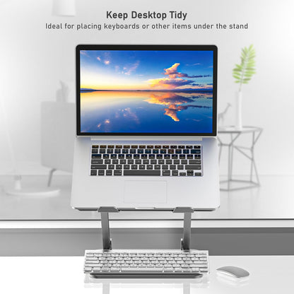 BoYata Laptop Stand, Adjustable Laptop Riser with Slide-Proof Silicone and Protective Hooks, Aluminum Notebook Stand for Laptop up to 15 Inches, Laptop Holder Compatible for MacBook (Silver-2)