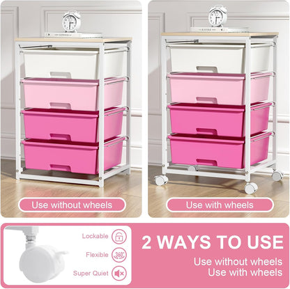 SYKIARIOL Utility Cart with 4 Drawers, Multipurpose Rolling Storage Cart with 4 Drawers and 2 Lockable Wheels, 4-Tier Rolling Storage Cart Organizer for Home Office Dorm, Bright White