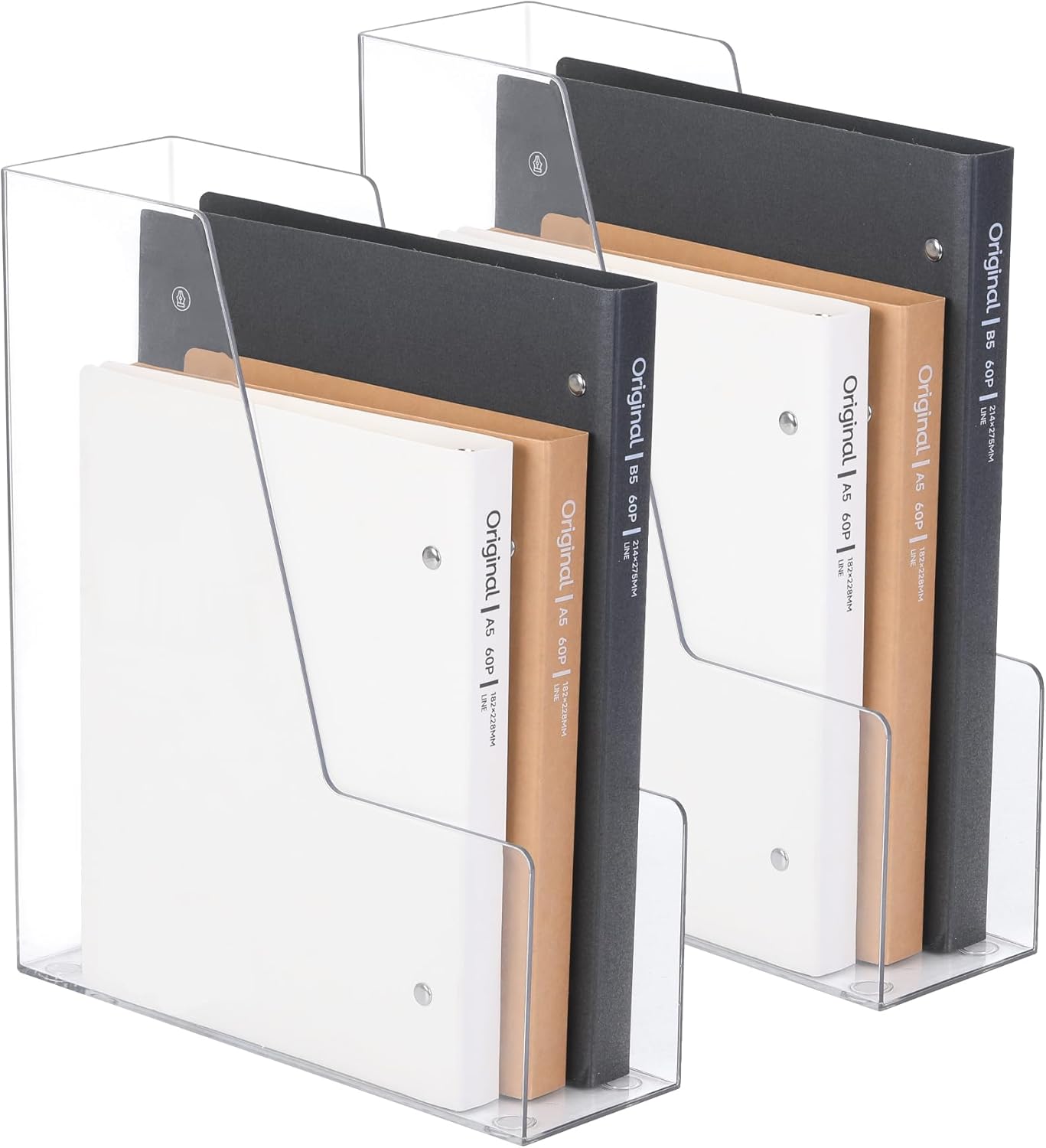 CiWiVOKi Vertical File Holder, Clear PET Desk Organizer and Storage Bins Holding for Magazines, Binders, Notebooks, Envelopes, Multi-purpose Plastic Document Organizer for Home Office, 4 pack