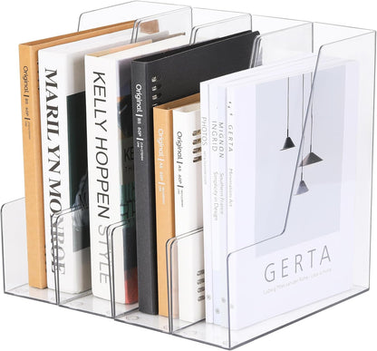 CiWiVOKi Vertical File Holder, Clear PET Desk Organizer and Storage Bins Holding for Magazines, Binders, Notebooks, Envelopes, Multi-purpose Plastic Document Organizer for Home Office, 4 pack