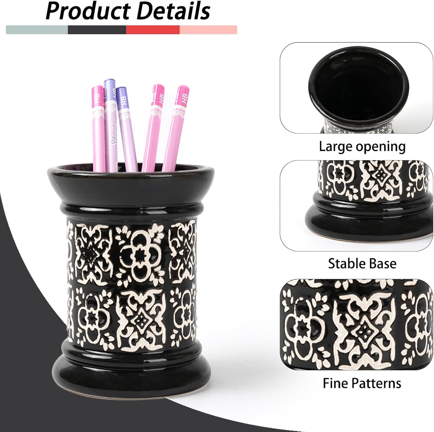 Ceramic Cactus Pen Holder, Cactus Decor Cute Pencil Holder, Makeup Brush Holder for Home, Office Desk Accessories(Dark Green)
