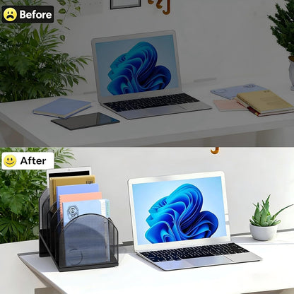 gianotter Desktop File Organizer, Desk Organizer with 5 Compartments, Paper Organizer for Desk, Workspace Organizers for Office Supplies (Black, Upright Style)