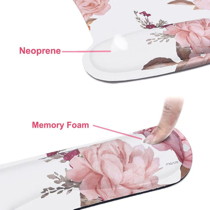 MOSISO Wrist Rest Support for Mouse Pad & Keyboard Set, Peony Ergonomic Mousepad Non-Slip Base Home/Office Pain Relief & Easy Typing Cushion with Neoprene Cloth & Raised Memory Foam, Black