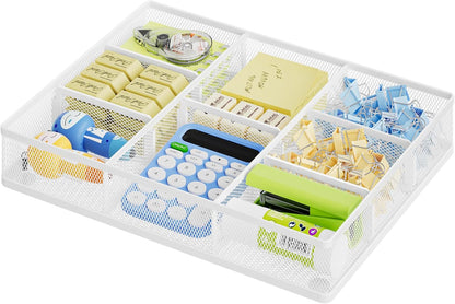 Marbrasse Desk Drawer Organizer, Metal Mesh Drawer Organizer Tray with 5 Adjustable Compartments,Desk Organizers and Accessories for Home,Office,Kitchen,Makeup,Vanity (Black)