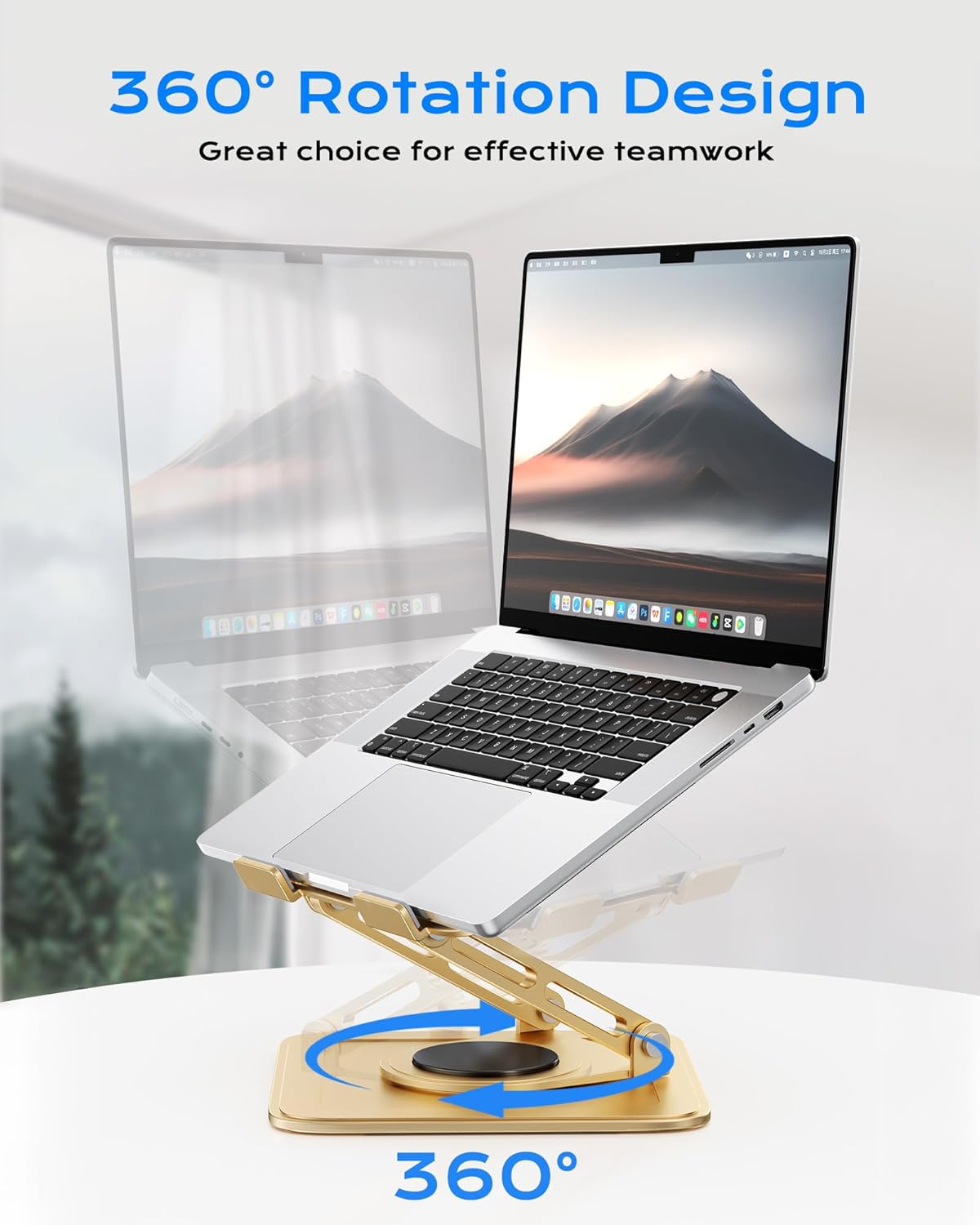LOXP Adjustable Laptop Stand, Computer Stand with 360 Rotating Base, Ergonomic Laptop Riser Mount for Desk Foldable Protable Computer Desk Fits with MacBook Pro Air (10-16") - Black