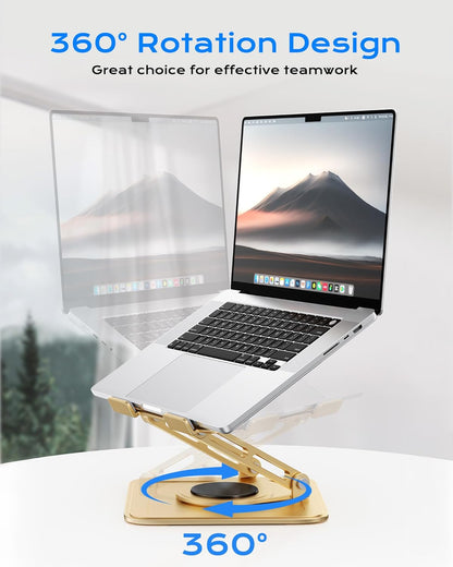 LOXP Adjustable Laptop Stand, Computer Stand with 360 Rotating Base, Ergonomic Laptop Riser Mount for Desk Foldable Protable Computer Desk Fits with MacBook Pro Air (10-16") - Black