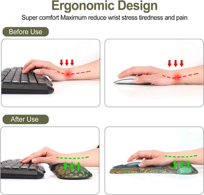 Keyboard Wrist Rest Pad Ergonomic Mouse Pad Set, ToLuLu Gel Mouse Pad Wrist Support for Computer Laptop, Mousepad Keyboard Wrist Support with Memory Foam for Easy Typing Pain Relief, Van Gogh Painting