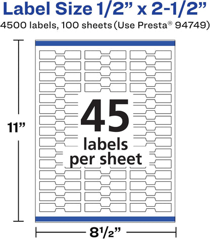 Avery Matte White Barbell Labels, Sure Feed Technology, 0.5" x 2.5", 1,125 White Labels, Permanent Adhesive, Laser/Inkjet Printable