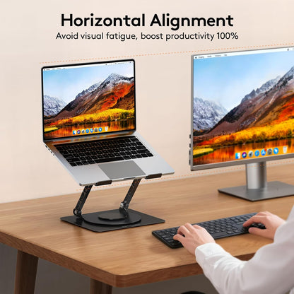 TECKNET Laptop Stand for Desk, 360 Rotating Base, Ergonomic Foldable Computer Stand for Laptop Riser Height Adjustable, Compatible with MacBook Pro, All Laptops 10-17" - Silver