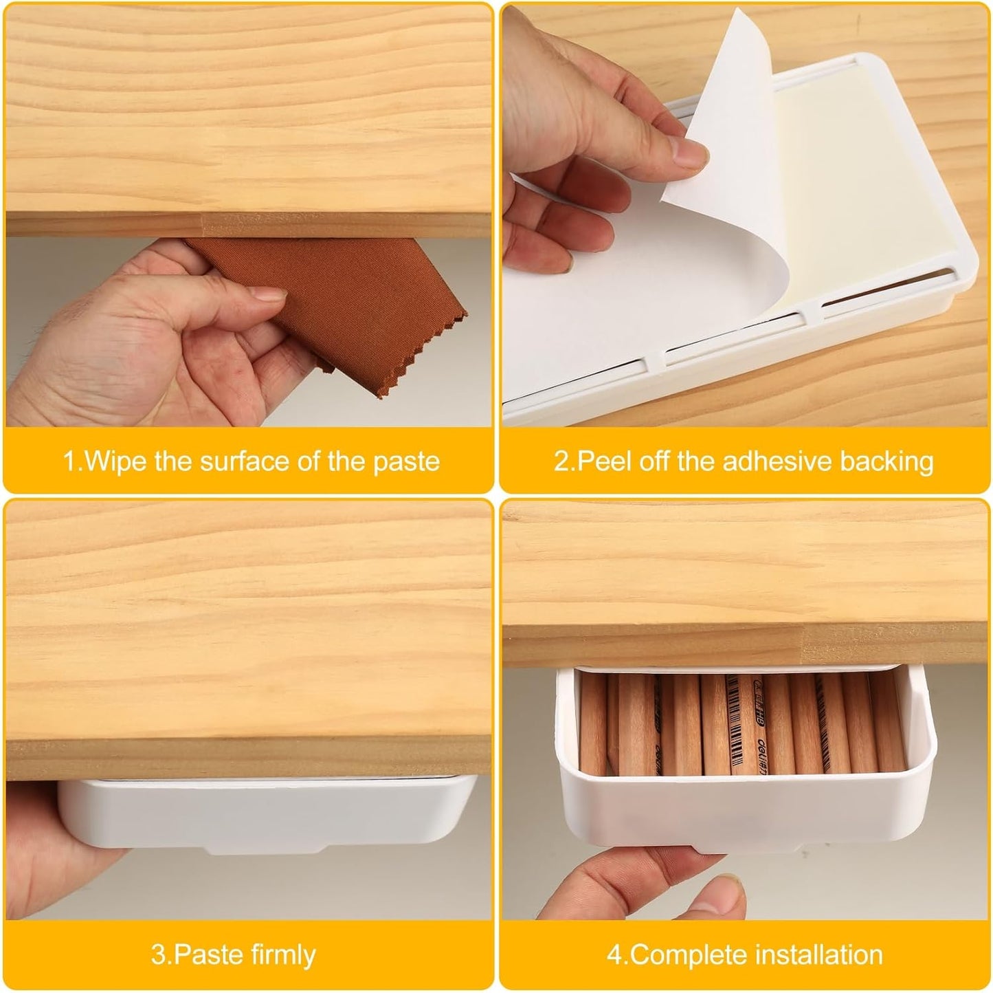 2pcs Under Desk Drawers - Self-Adhesive Hidden Undermount, Slide-Out Storage Organizer for Office & Home (S+L Size)