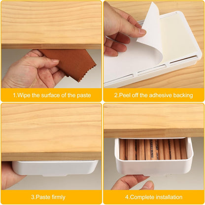 2pcs Under Desk Drawers - Self-Adhesive Hidden Undermount, Slide-Out Storage Organizer for Office & Home (S+L Size)