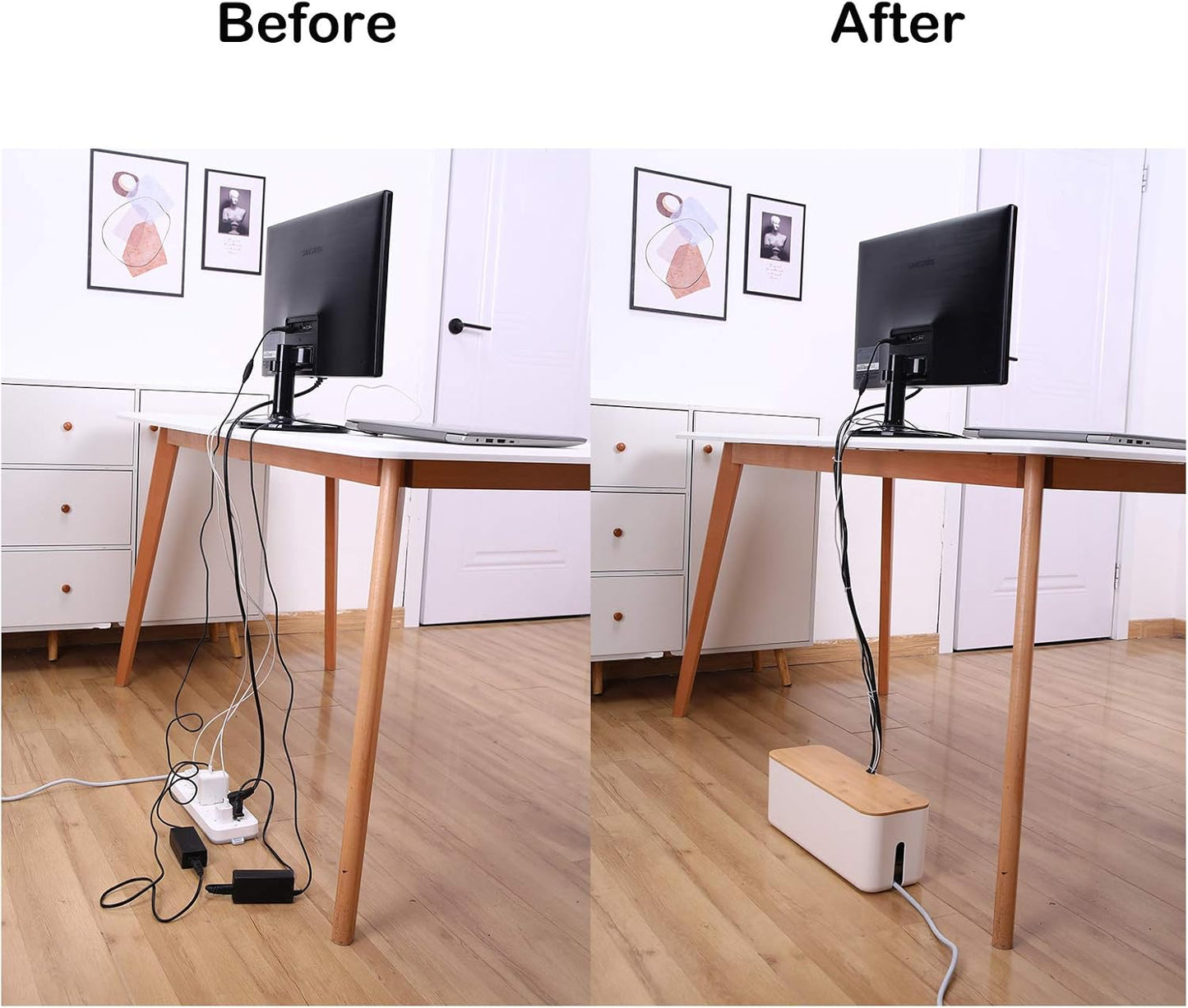 Changsuo Cable Management Box Small White, Extension Cord Organizer for Power Stripe Surge Protector Wire Management Concealer Cover Hider for Desktop Home Office Kitchen (White)