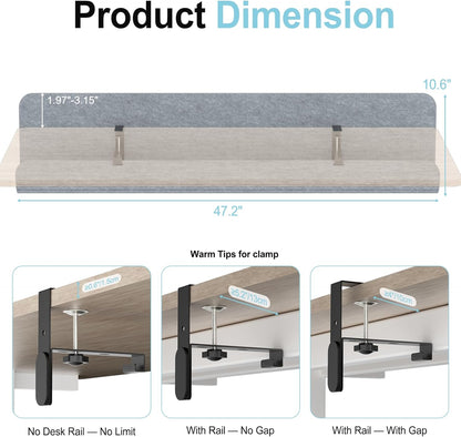 Felt Under Desk Cable Management Tray, 47.2" Cord Organizer with Clamp or Screw Mount, Laptop & Tablet Slot, Desk Cable Organizer for Home & Office